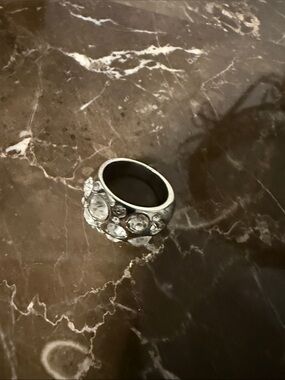 BCBGMaxAzria Silver Crystal Wide Band Ring